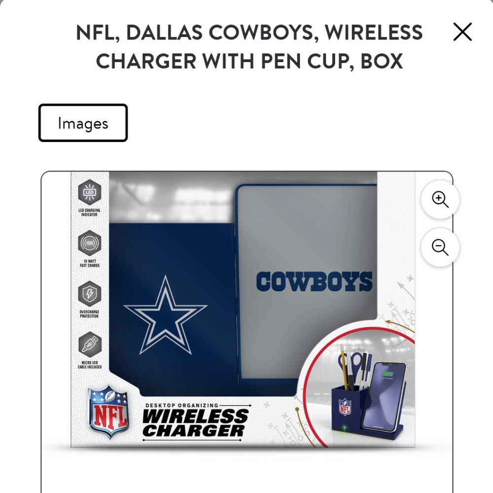 NFL, DALLAS COWBOYS, WIRELESS CHARGER WITH PEN CUP, BOX